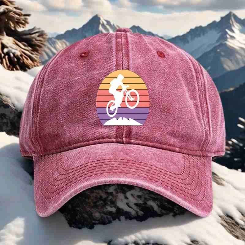 Mountainbike Sonnenuntergang Retro Grafik Trucker Cap Polyester Verstellbar Outdoor Abenteuer Hut