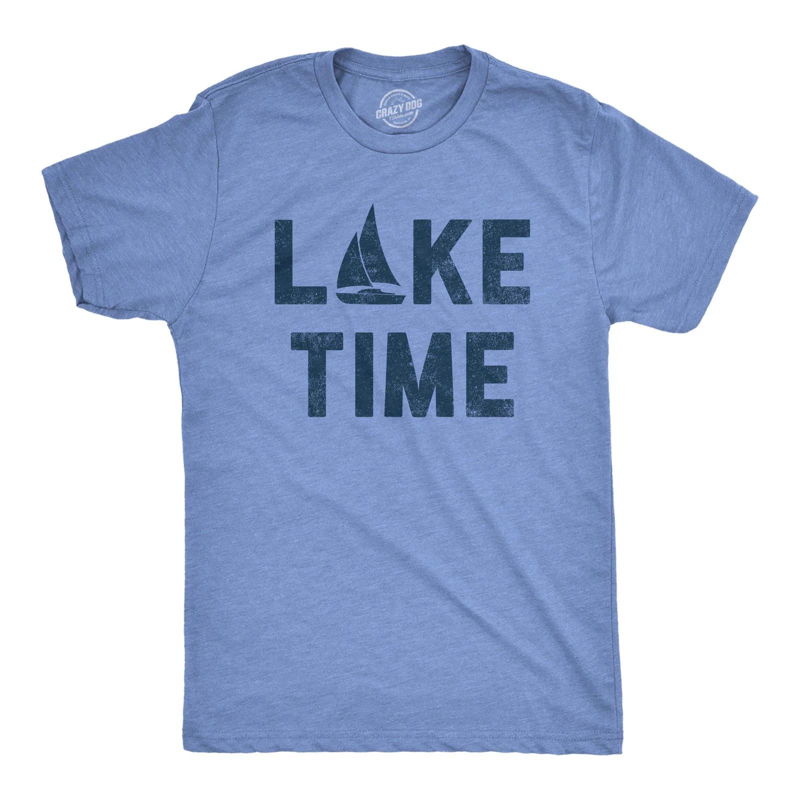 Mens Lake Time T Shirt Funny Vacation Getaway Boating Lovers Tee for Guys XXXL