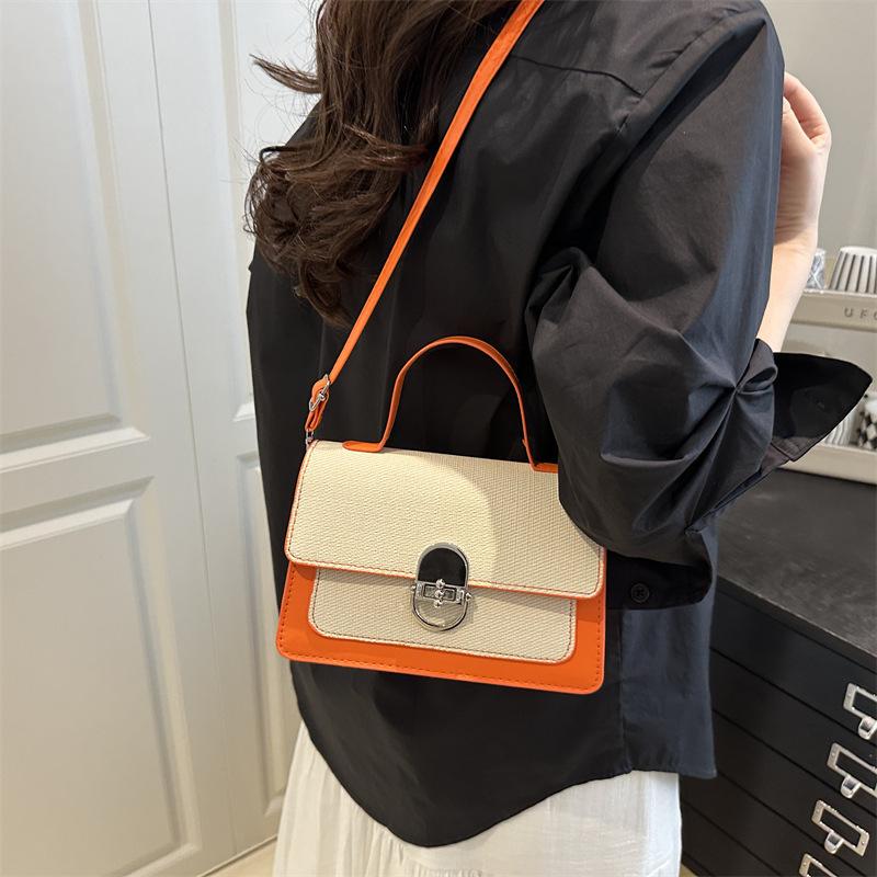 Contrasting color trend fashion small square bag women's 2025 new high-end texture messenger bag niche simple casual shoulder bag