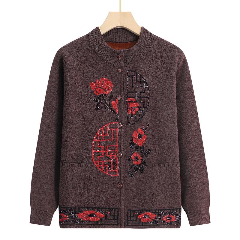 Langsha Elderly Women's Autumn Knit Cardigan Sweater