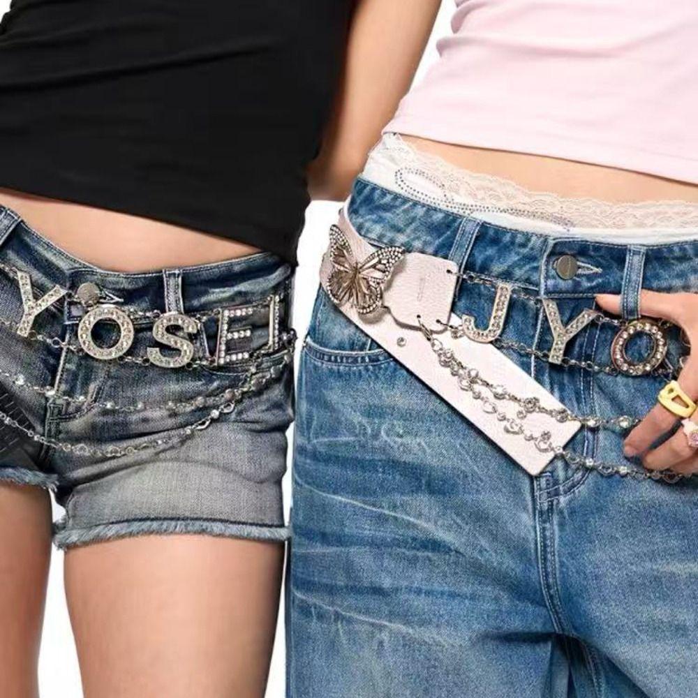 Spice Girl Butterfly Waist Chain Chain Y2K Waistband Unique Rhinestone Belts  Skirt Accessories