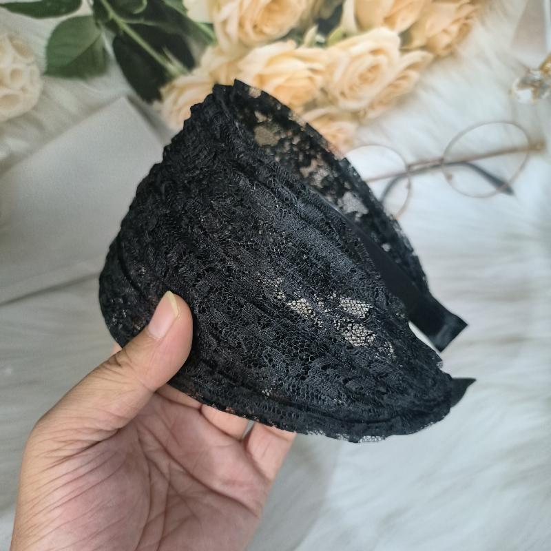 Flower Lace Mesh Hair Band Wide Side Hair Hoop Headbands For Women Lace Headwear Wide Headband Girls