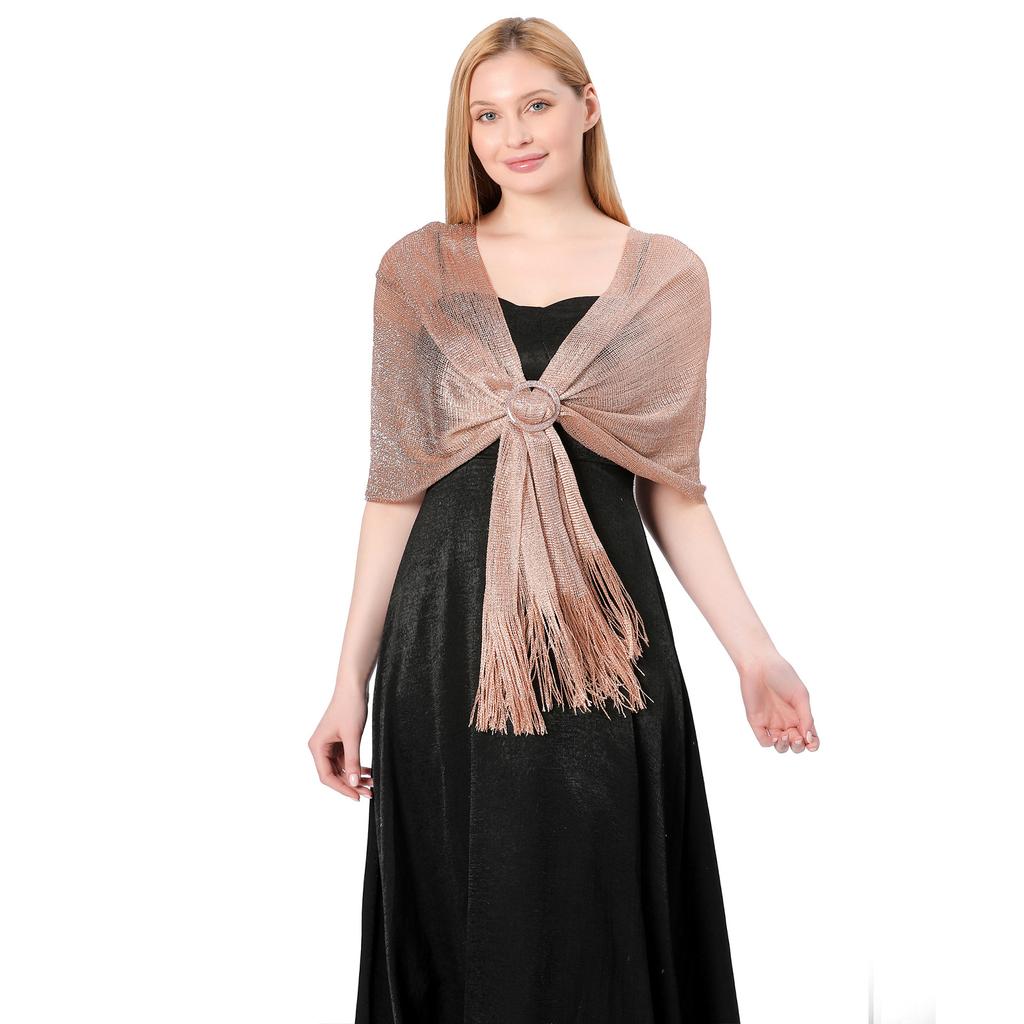 Sparkling Metallic Scarf With Buckle Women'S Evening Party Shawl Gold Silver Shiny Shawls For Bridal Bridesmaid Wedding Wraps