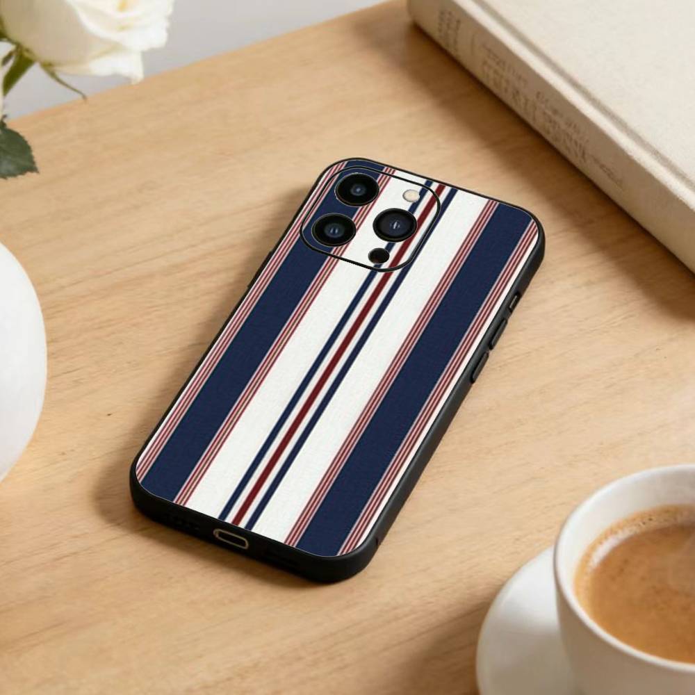 Burgundy White Stripe  Phone Case For iPhone17,16,15,14,13,12 Plus,Max Soft Silicone Black Cover