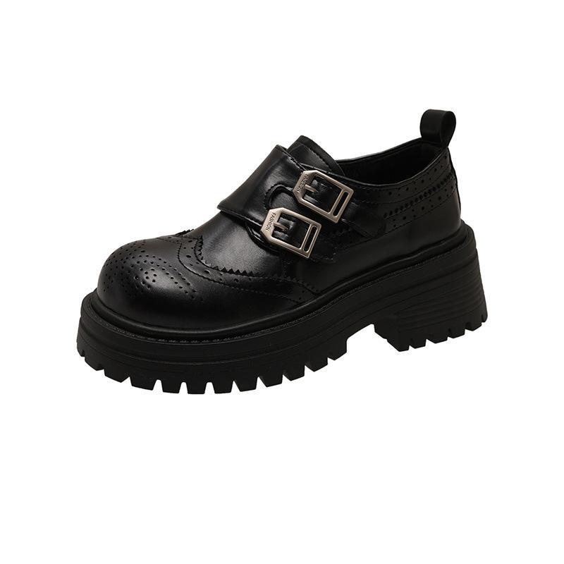 

Bamuxiu Маленькие кожаные туфли Женские Британский Ретро Брок Резные Двубортные Пряжка-ремень Один Педаль 40 чёрный