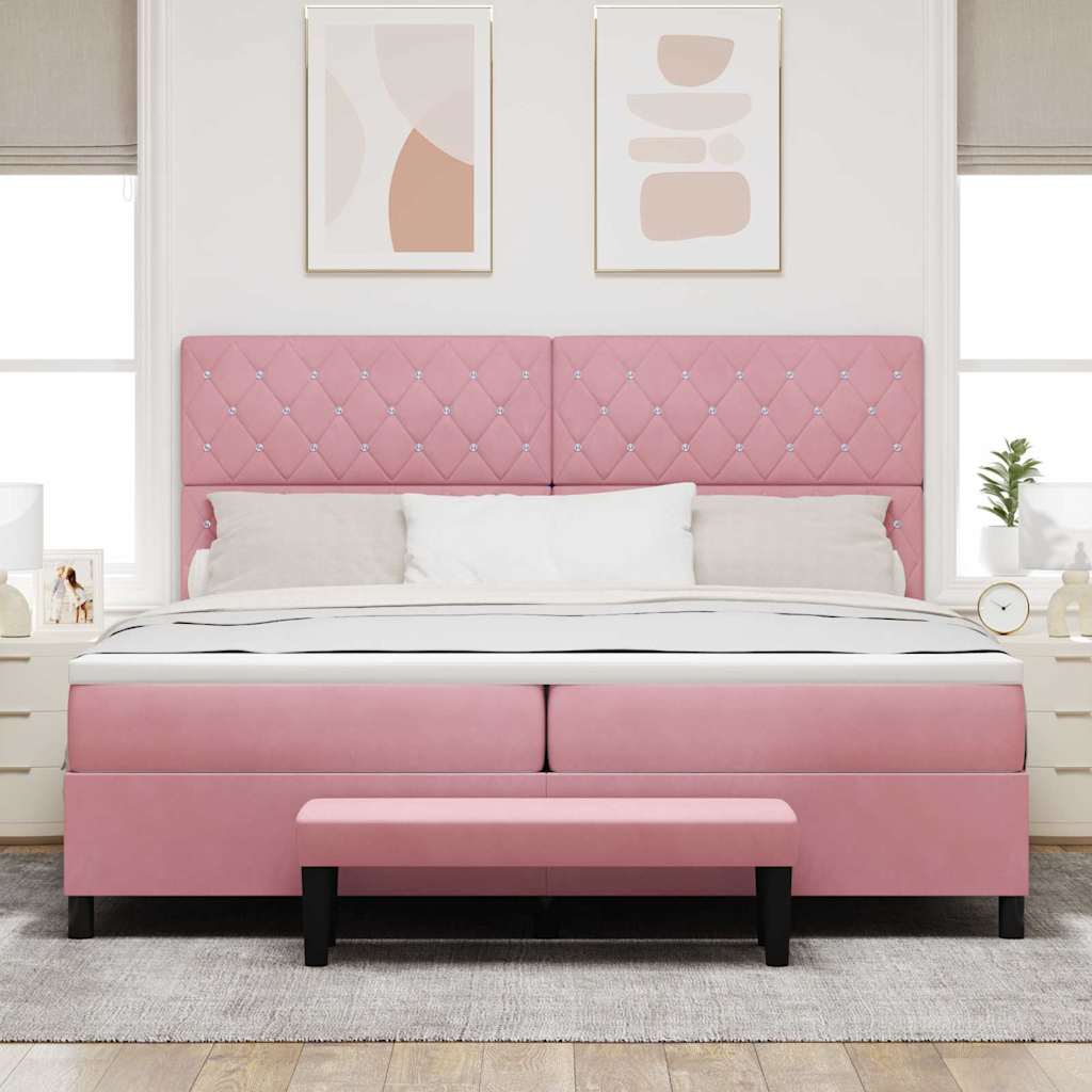 Boxspring Bed with Mattress and Headboard Pink 200 X 200 Cm Velvet
