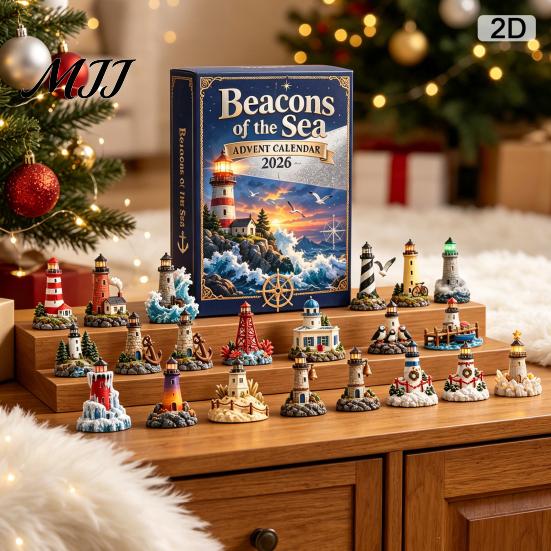 Nautical Theme Gift Acrylic Ocean Lighthouse Advent Calendar, 24 Day Countdown Box with Retro Scenes And Surprise Unboxing Experience for Holiday
