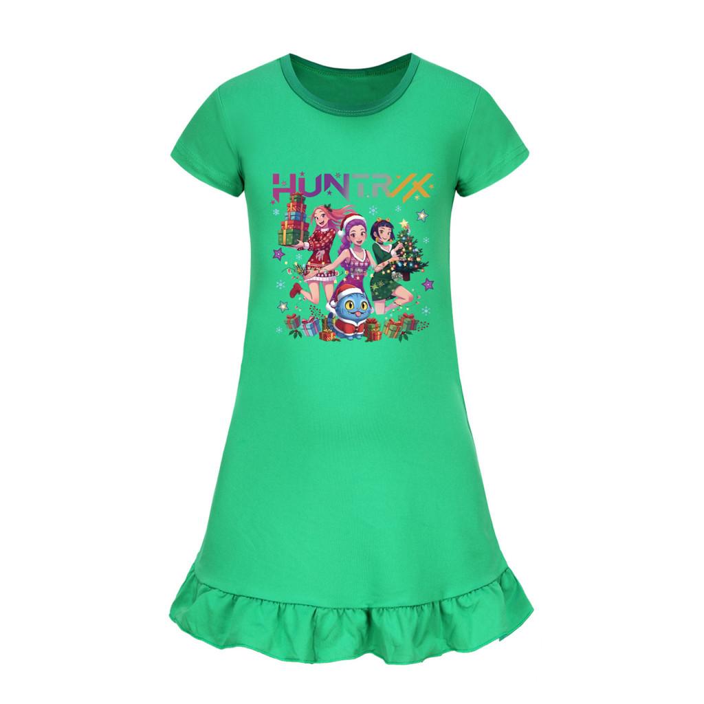 5084 Kids Girls Christmas New Year Mira Zoey Rumi Printed Ruffle Short Sleeves Casual Dress