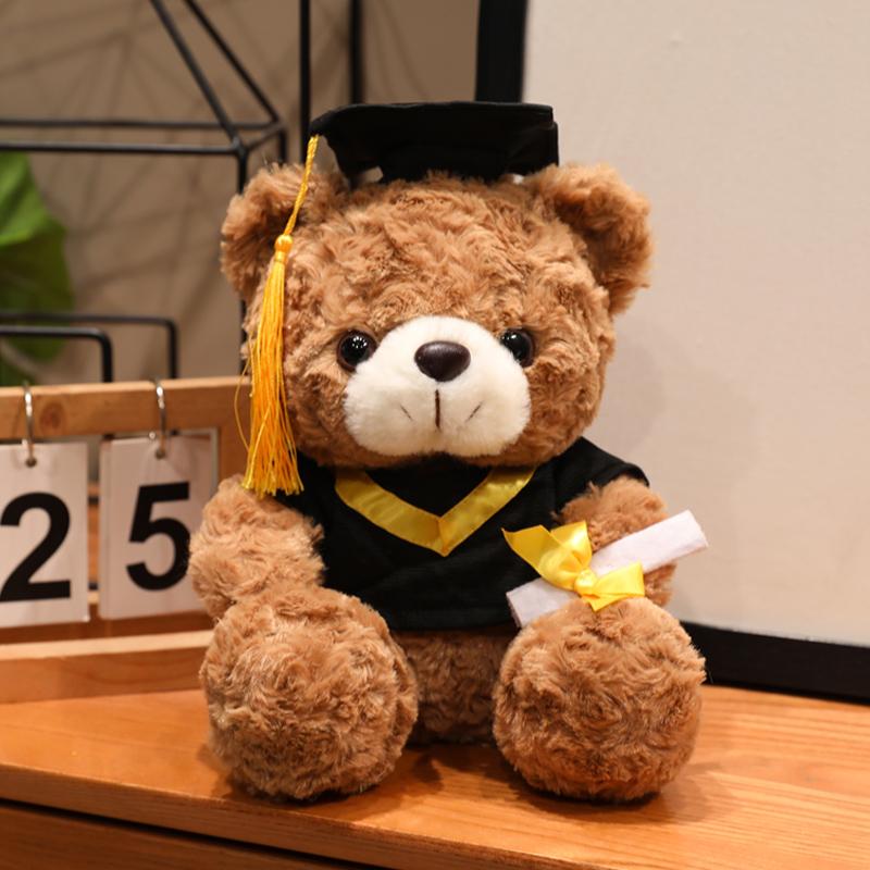 Cute Dr Bear Plush Toys Stuffed Delicate Cartoon Graduation Gown Little Bear Doll Funny Desktop Decor Nice Gift To Friends 16cm