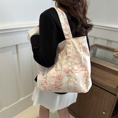Commuter Canvas Bag Women's Wholesale New Fashion Casual Armpit Bag Large Capacity Trend Korean Version Flower Tote Bag