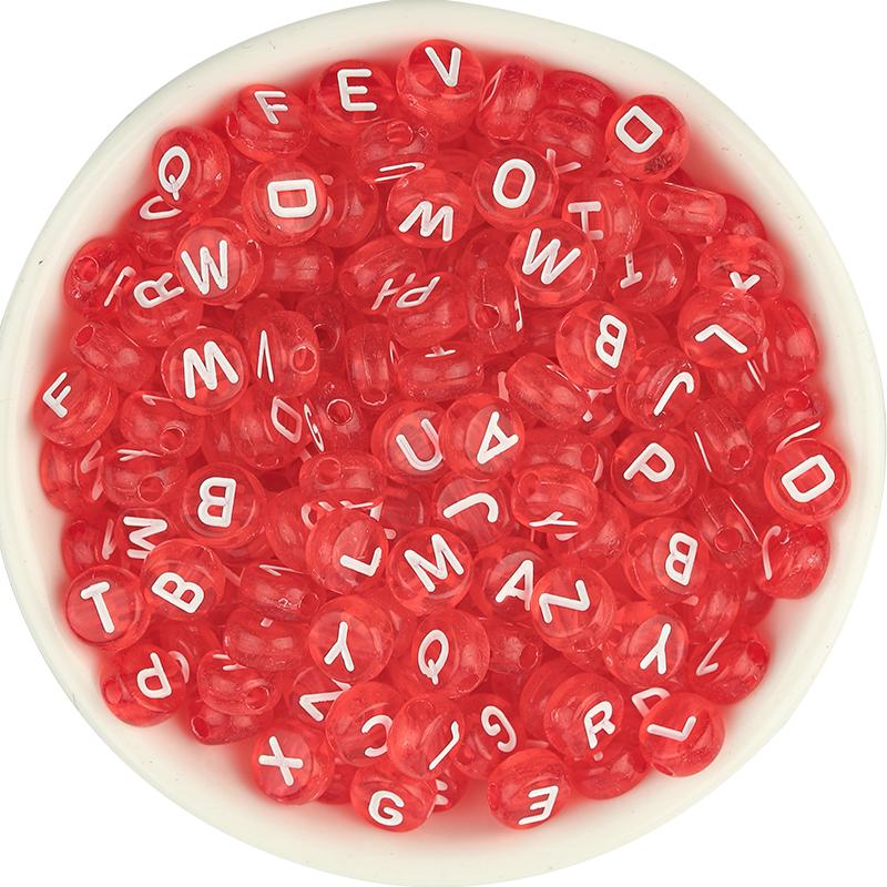 100pcs/Lot 7mm Mixed Letter Acrylic Beads Colored Transparent Round Flat Spacer Alphabet  Beads For DIY Craft Bracelet Necklace