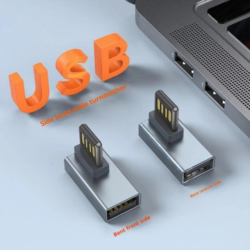 Reversible USB A Connectors 90Angled Bend Fast Charging Syncing Durability Zinc Alloy Housing Portable Chargers Adapter for PC