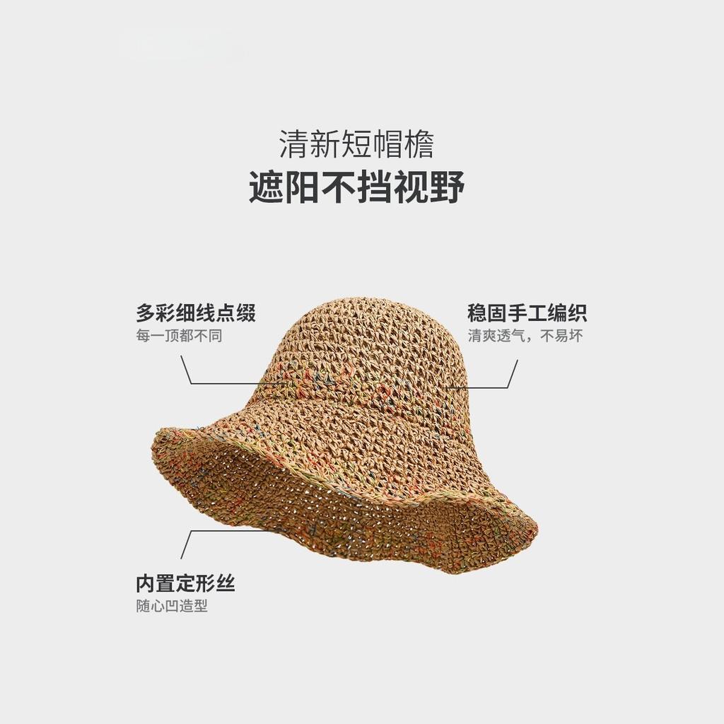 Summer New Hollow Woven Straw Hat Women's Sunscreen Sunshade Bucket Hat Versatile Face Small Holiday Wind Straw Woven Basin Hat