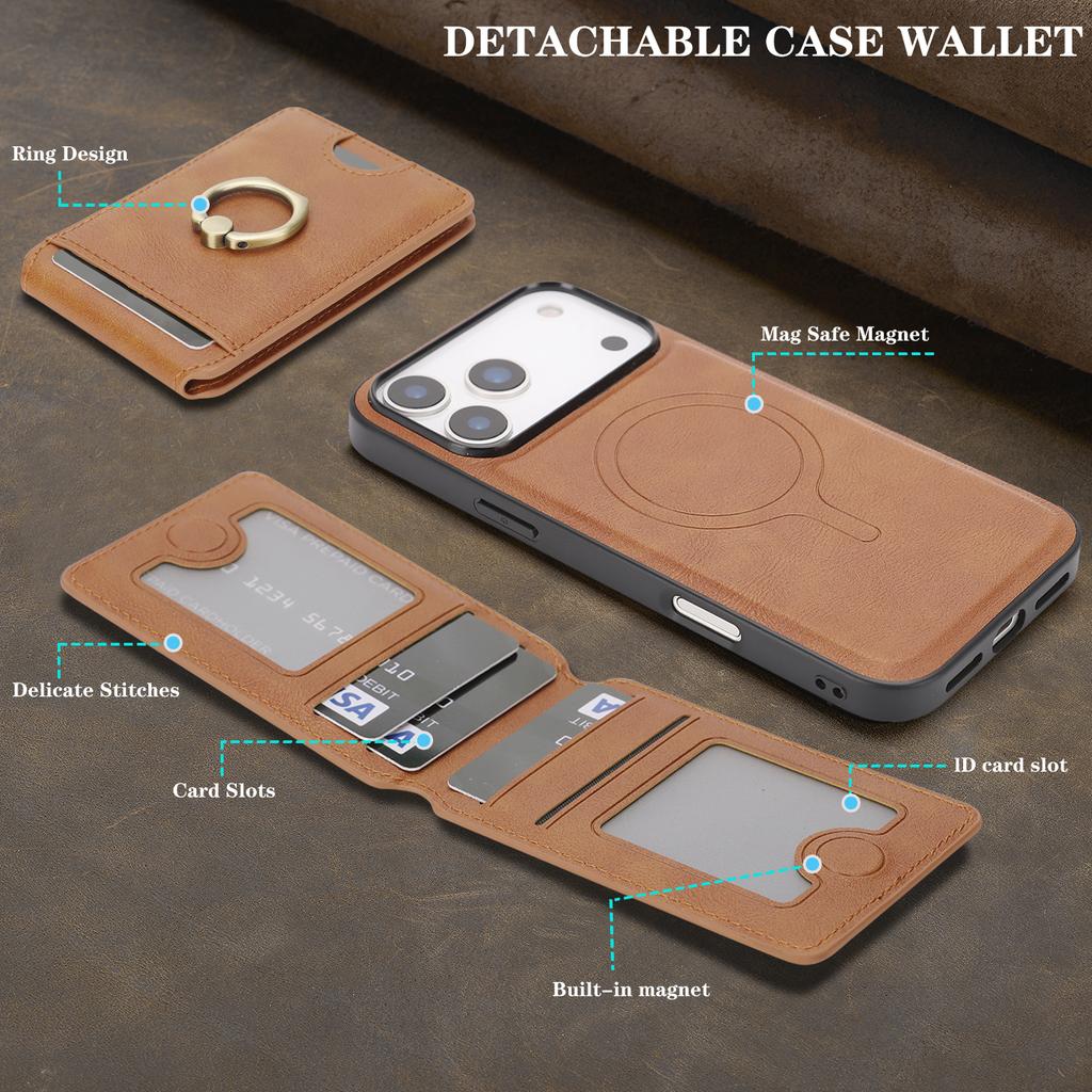 in 1 Detachable Vertical Magnetic Card Solt Ring Holder Wallet Leather Case For iPhone 17 16 Pro Max 15 Plus 14 13 12 Bag Cover