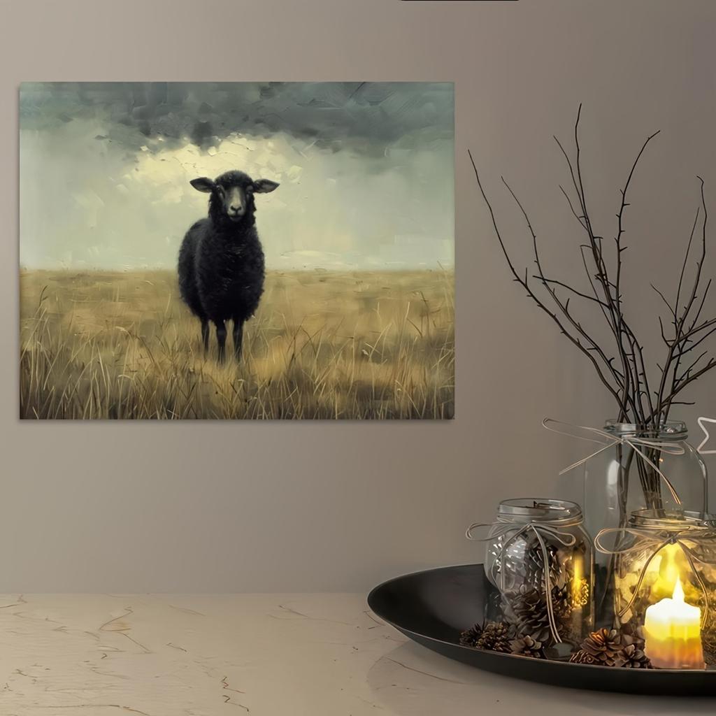 Stylish Black Sheep Canvas Art Print, Retro Farmhouse Decor, Unframed Wall Poster, Perfect for Living Room and Bedroom