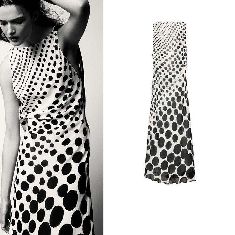 Summer New Product Women's Clothes Ruched Decorative Viscose Blended Boat Neck Polka Dot Sleeveless Length Dress 3579562