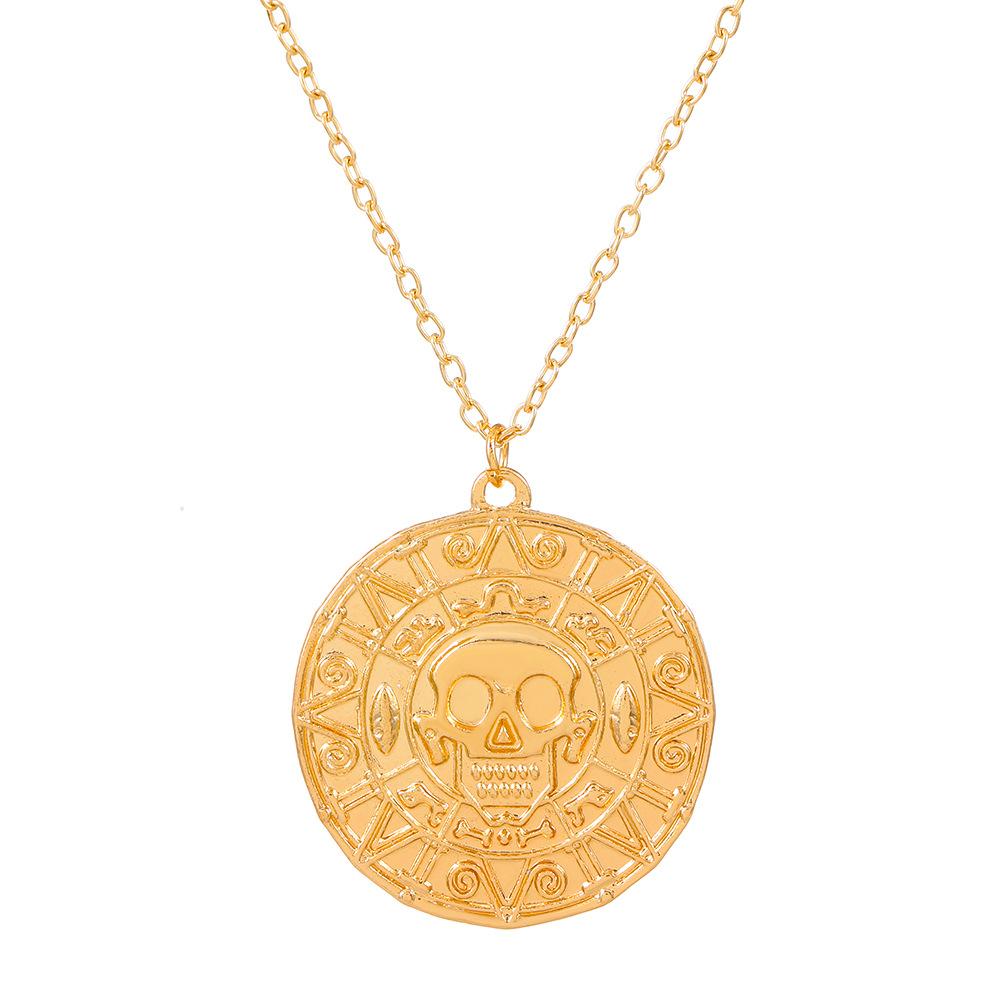 Movie Accessories Pirates Of The Caribbean Necklace Aztec Gold Coin Chain Men'S Skull Necklace Pendant
