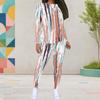 Women Plus Size Round Neck Long Sleeve Printed Top And Fitted Pants Two Piece Set
