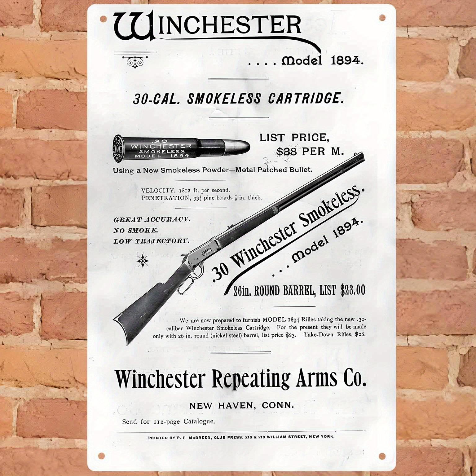 

Vintage Winchester Model 1894 Gun Wall Art - Retro Metal Tin Plaque Poster Frame Unique Smokeless Cartridge Design for Styli 20x30cm（7.8x11.8inch）