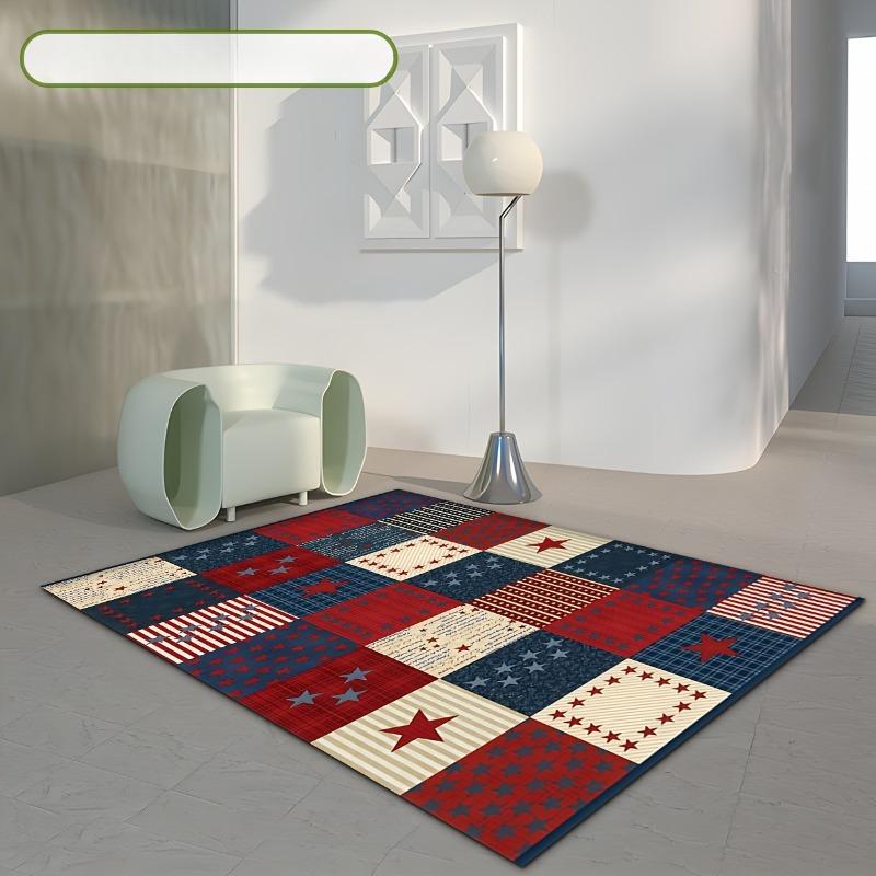 Diamond Velvet Dot Plush American Vintage Patriotic Star Spangled Mat Machine Washable Non Slip Rubber Backing Living Room