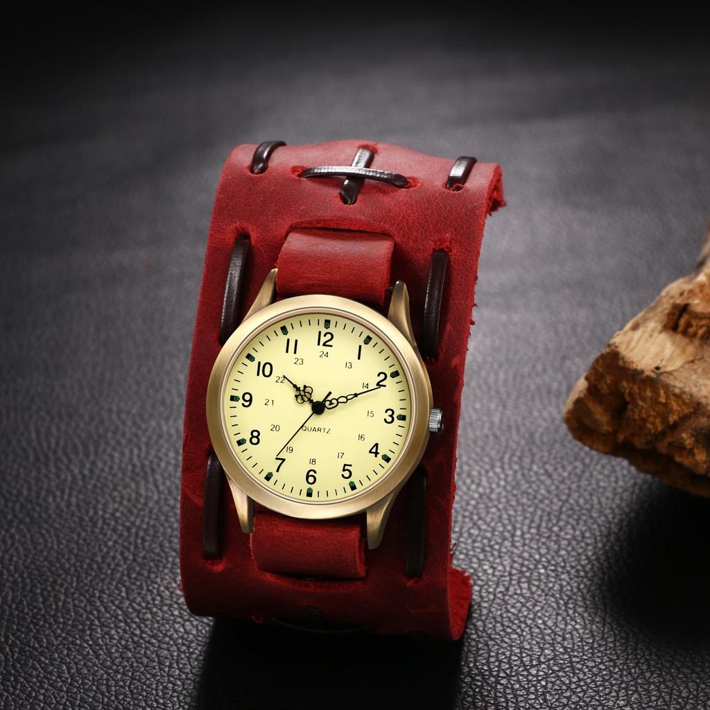Punk and Rock Antique Watch with Genuine Leather Waterproof Analog Quartz Watch with Leather Motorcycle Fashion Watch Perfect Gift for and Day Men's