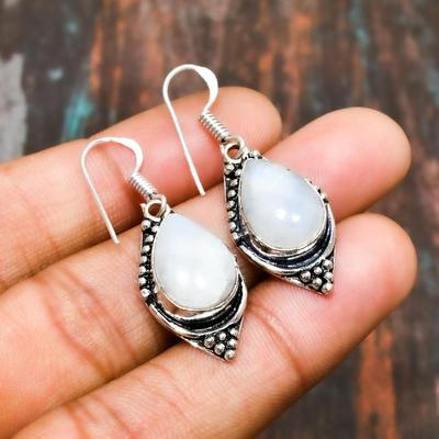 Regnbågsmånsten, Ädelsten Handgjord 925 Sterling Silver Smycke Örhänge