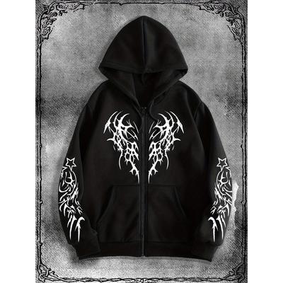 Heren Original Gothic Donker Bedrukt Rits Hoodie Casual Mode Streetwear Rits Hoodie