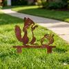 Garden Landscape Ornament Rusty Metal Squirrel with Acorn Stake, Cute Animal Silhouette Sculpture, Decor Decorative Outside Yard Art for Patio