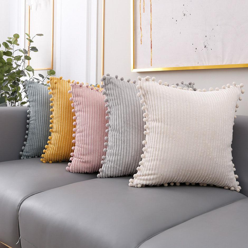 Writing A Notebook Unisex Solid Color Edge Corduroy Pillow Case Sofa Pillow Modern Simple Office Waist Back Bedside Cushion