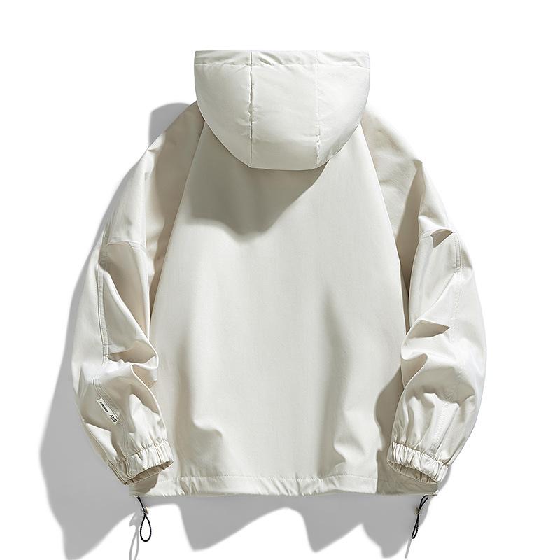 New Spring and Autumn Jacket Men's Large Size Solid Color Jacket Casual Hooded Loose Windbreaker Men's Top