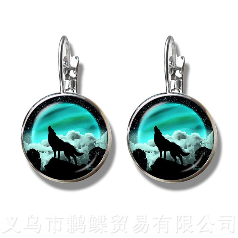 

Classic 16mm Glass Dome Stud Earrings Wolf Head Pattern Glass Metal Buckle Punk Jewelry Silver Plated Earrings For Women