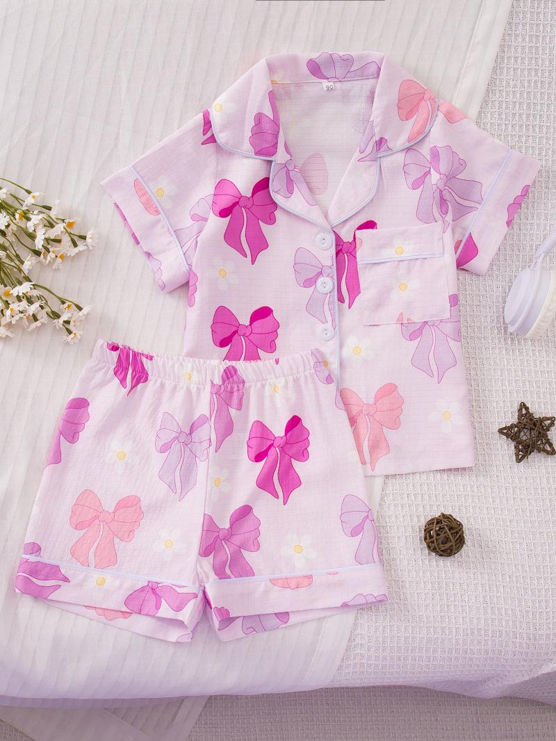 Girls Cute Bow Pajama Set - Short Sleeve & Shorts 110 cm
