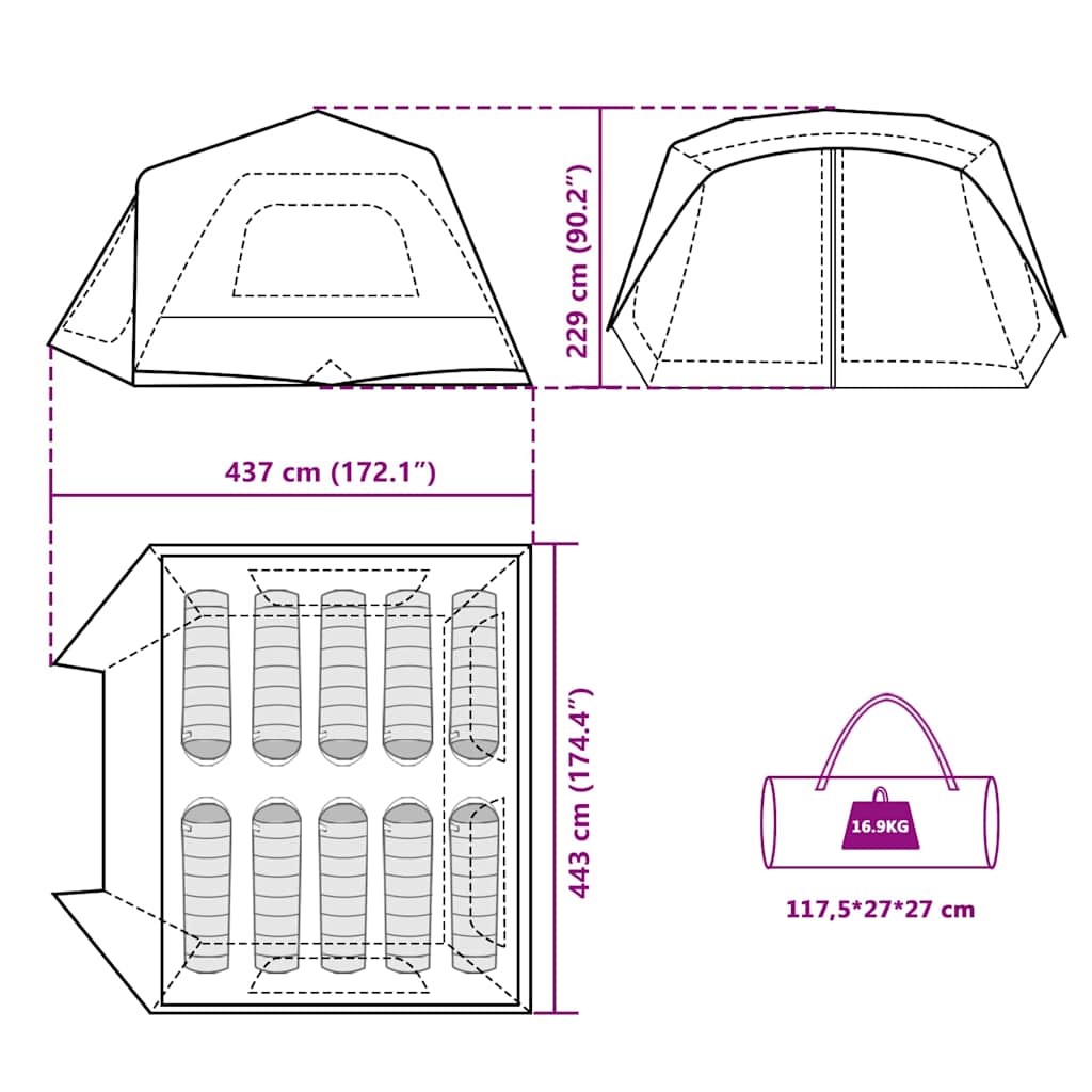 Family Tent for 10 Persons Blue Quick Release Waterproof