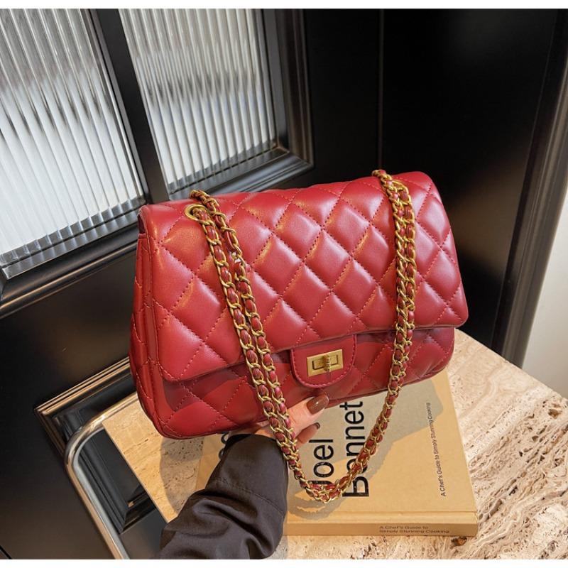 

Новая модная вместительная сумка-мессенджер на плечо для通勤 высокого класса с ромбовидной цепочкой для женщин бордовый