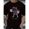 European Sizes Men's Boxing Frog Graphic T-Shirt -Round Neck, Short Sleeve, Black with Pink Frog Design