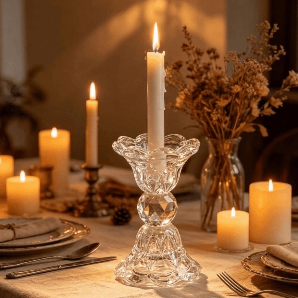 High Footed French Transparent Candle Holder Vintage Tabletop Candle Holder Dining Room