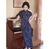 New national style ancient high-end cheongsam blue new Chinese long style improved young style