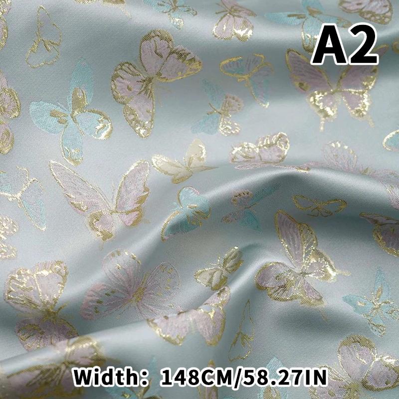 1M Chinese Style Butterfly Jacquard Women s Dress Decorative Fabric National Style Vest Curtain Cream Style Yarn-dyed Fabric 1M