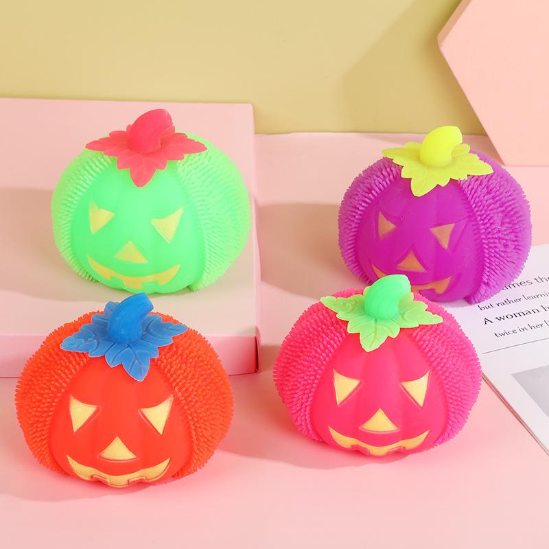

Halloween Squishy Pumpkin Squeeze Fur Ball Pinch Funny Cute Glowing Pumpkin Balls Sensory Fidget Decompression For Kids Toy