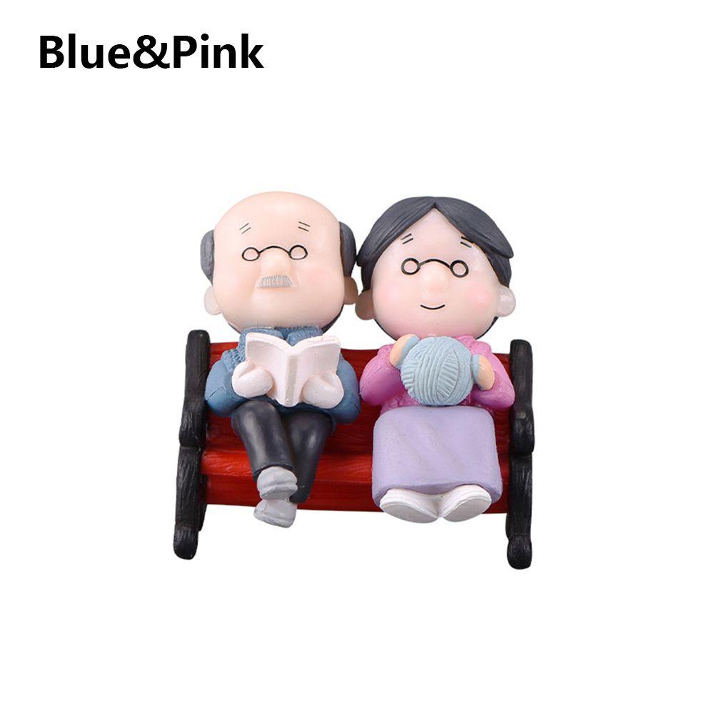 

1 SET Mini Micro Landscape Bonsai Miniatures Toy Grandparents Figurines Couple Dolls Home Decor синій/рожевий