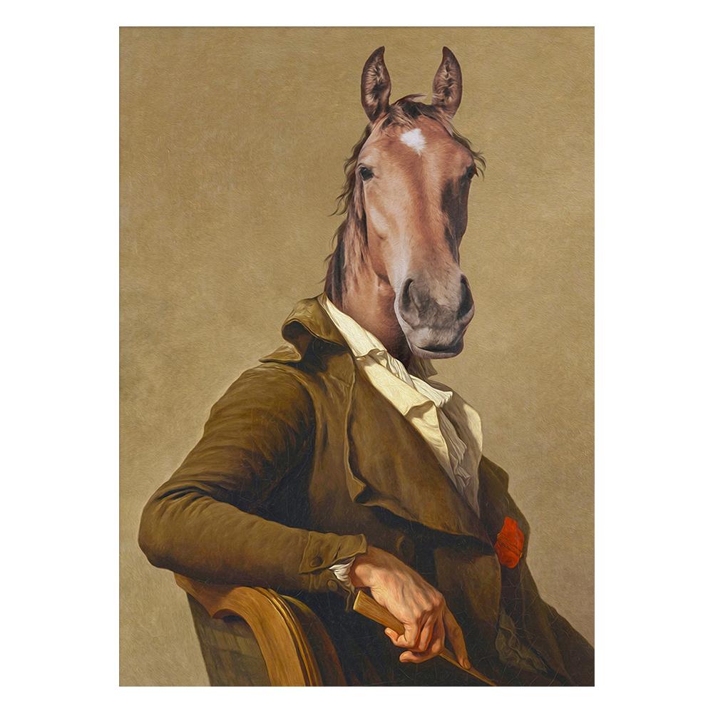 Engraçado Renascimento Retrato Pintura Tela Impressão Pôster Arte de Parede Cabeça de Animal Corpo Humano Imagem para Sala de Estar Decoração de Casa