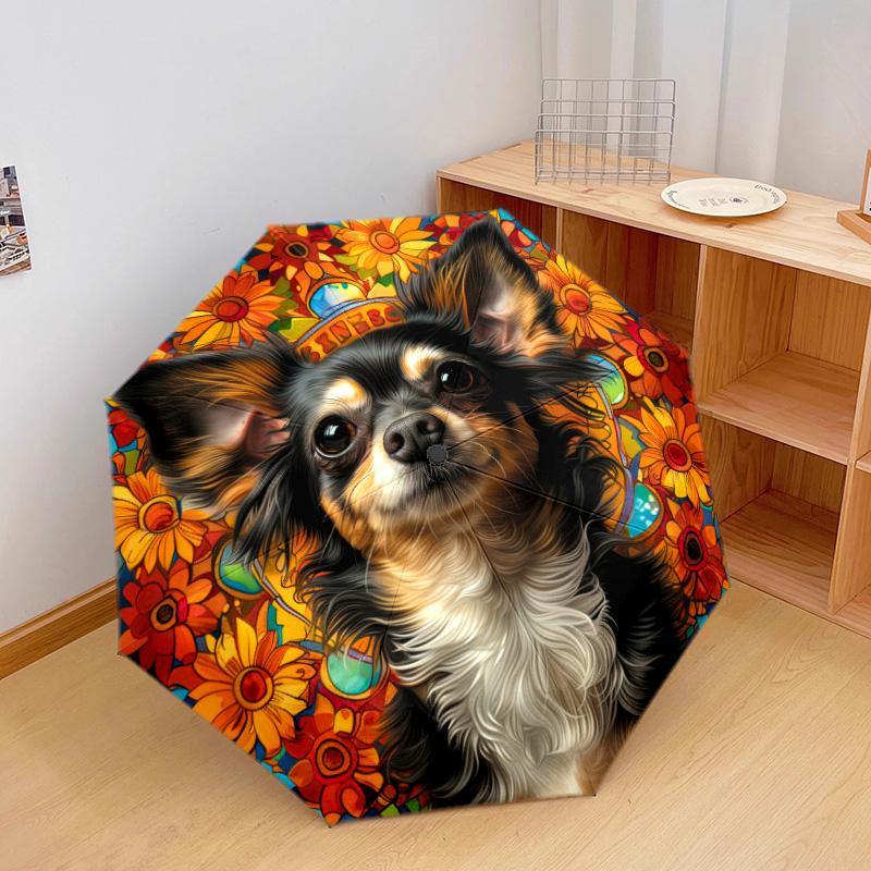 Moonlit Floral Dog Portrait Automatic Umbrella - Suitable Travel Outdoor Portable Umbrella Birthday Gift Daily Essentials