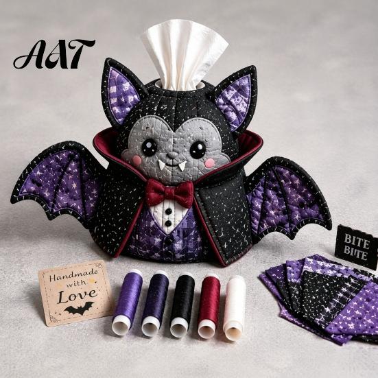 Quilted Tissue Cover Pattern Box DIY Sewing Kit, Halloween Theme, Patchwork Fabric Craft Creative Gift for Her Set, Handicraft Cover, Home And Haunted