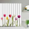 Tulip Flower Shower Curtain Farm Red Truck Sunflower Plant Butterfly Landscape Bathroom Decorative Screen