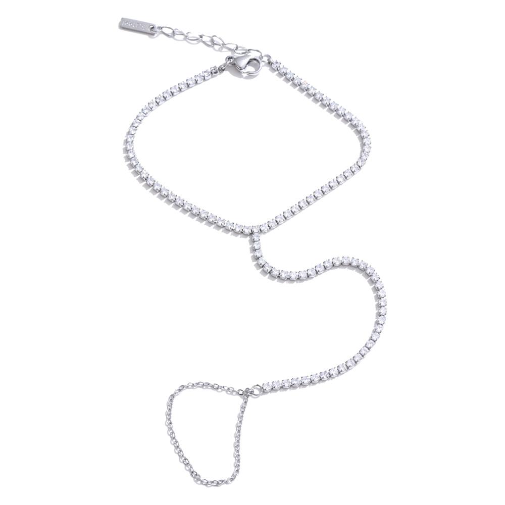 

Yhpup Delicate Cubic Zirconia Chain Back of Hand Chain Finger Bracelet for Women Stainless Steel Temperament Trending Jewelry