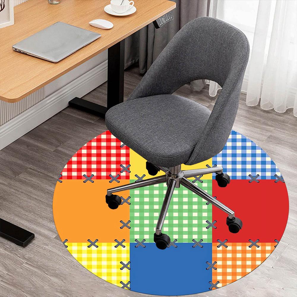 1pc Patchwork Quilt Round Chair Mat Office Area Rug - Non-Slip, Floor Mat for Office, Bedroom, and Indoor Decor P127201