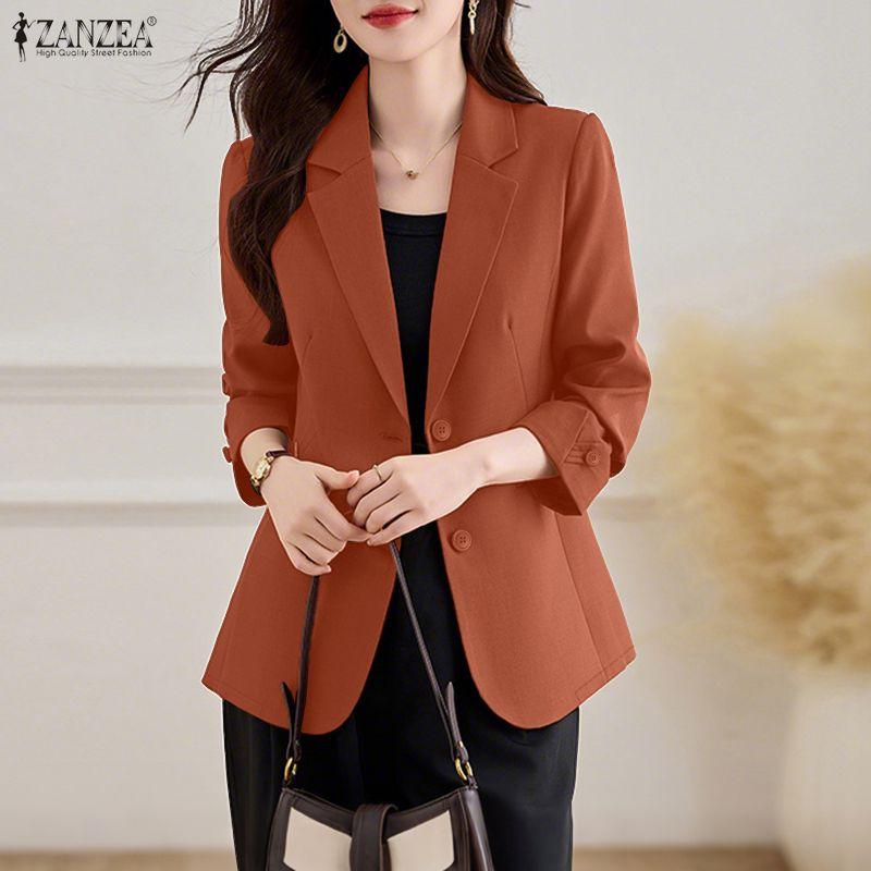 ZANZEA Women Casual Turn Down Collar Long Sleeve Thin Cardigan Blazer