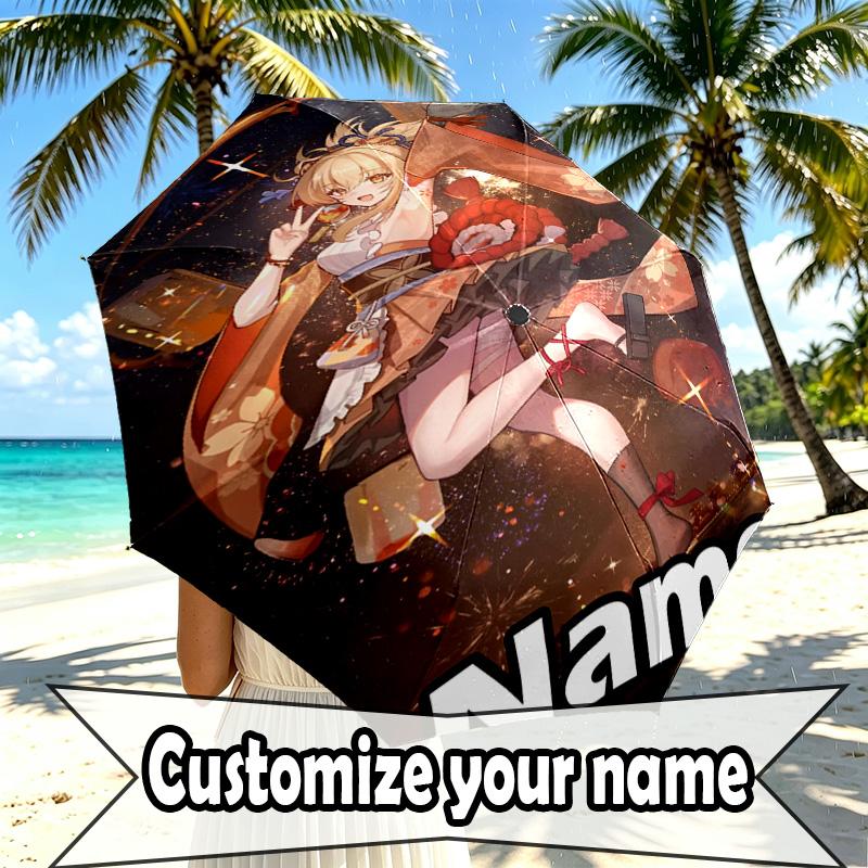 Custom Name Personalized Genshin Impact Print Umbrella, Auto Open Close, 8‑Rib Sturdy Frame, Commute Camping Hiking Use, Birthday Gift