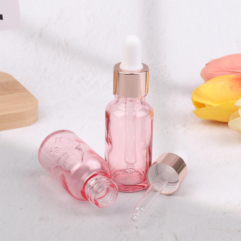 Dropper Bottles Refillable 5-100Ml Rose Lid Cosmetic Container Pink Glass Aromatherapy Liquid Pipette For Essential Massage