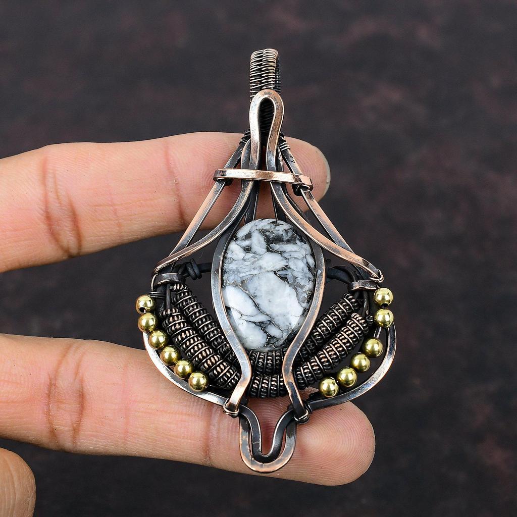 Pinolith Jasper Pendant Copper Wire Wrapped Gemstone Pendant Pinolith Jasper Jewelry Handmade Women Pendant Gift For Her Copper Wire Jewelry